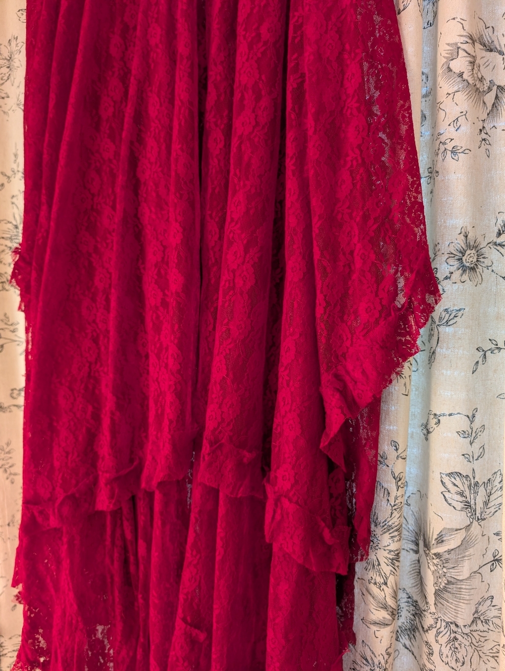 FINAL PRICE $10 Lace maxi skirt, cranberry color layered lace skirt, size large - Picture 4 of 5